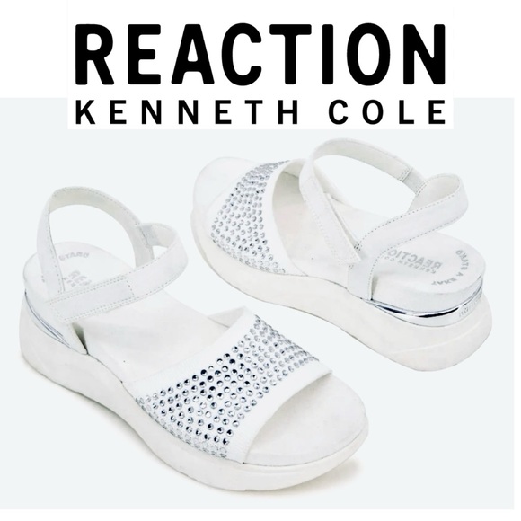 NIB Kenneth Cole Reaction Women's Hera Sandals in White Jewel Sz 10 - Picture 1 of 13